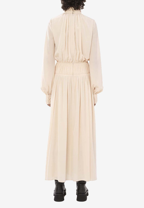 High-Neck Flared Midi Dress