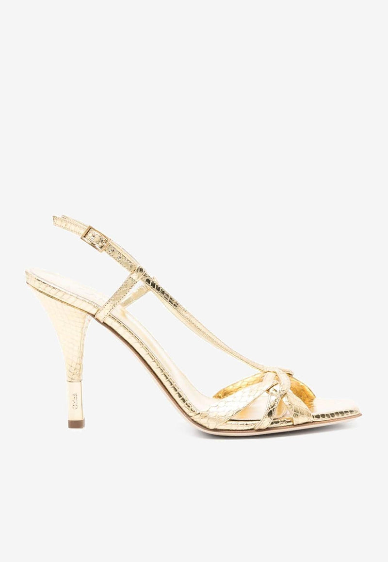 Nour 95 Python-Print Metallic Sandals