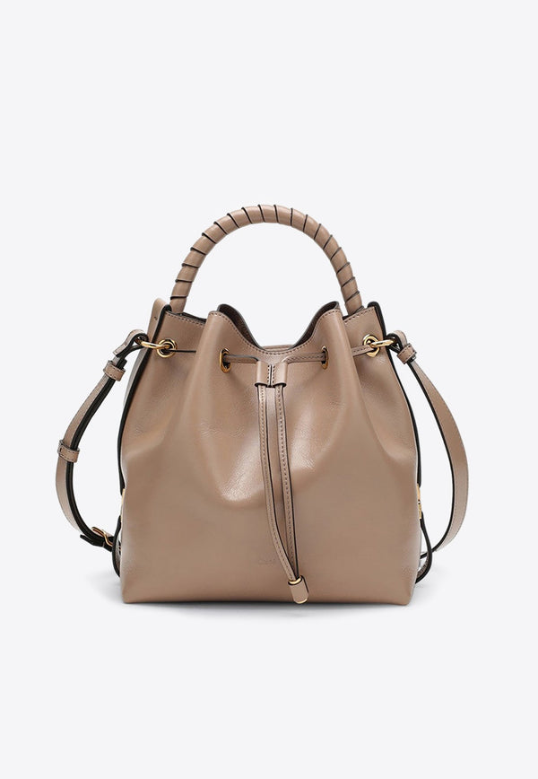 Marcie Shiny Leather Bucket Bag