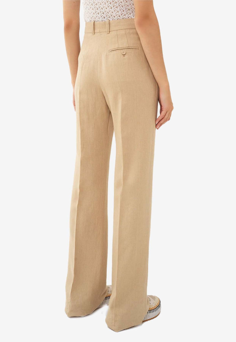 High-Waisted Linen Tailored Pants