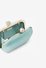 Cloud Pearl and Crystal Clutch in Satin