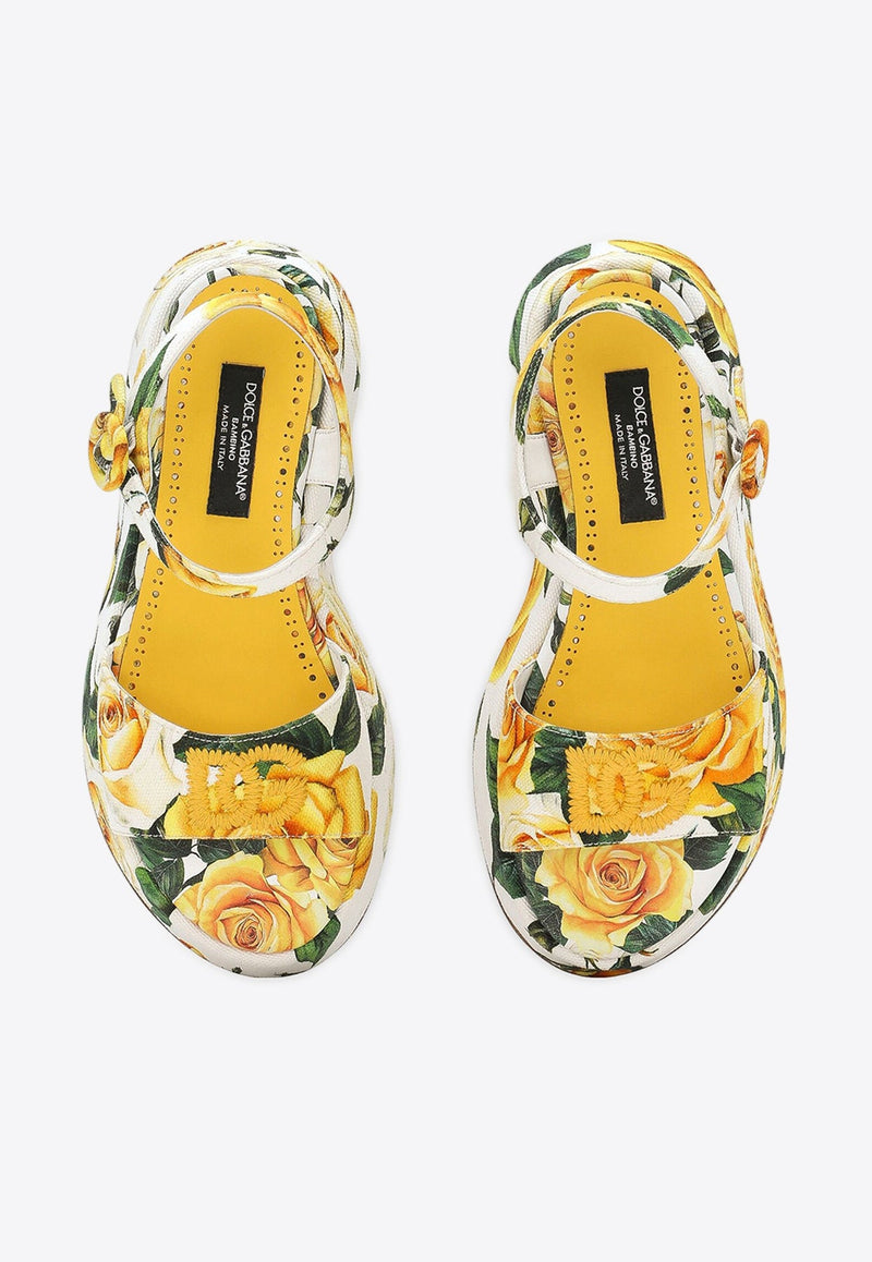 Girls Rose Print Sandals