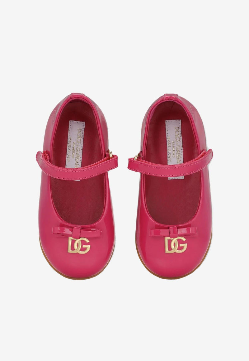 Baby Girls DG Logo Patent Leather Ballet Flats with Strap