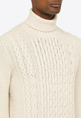 Cable-Knit Turtleneck Wool Sweater