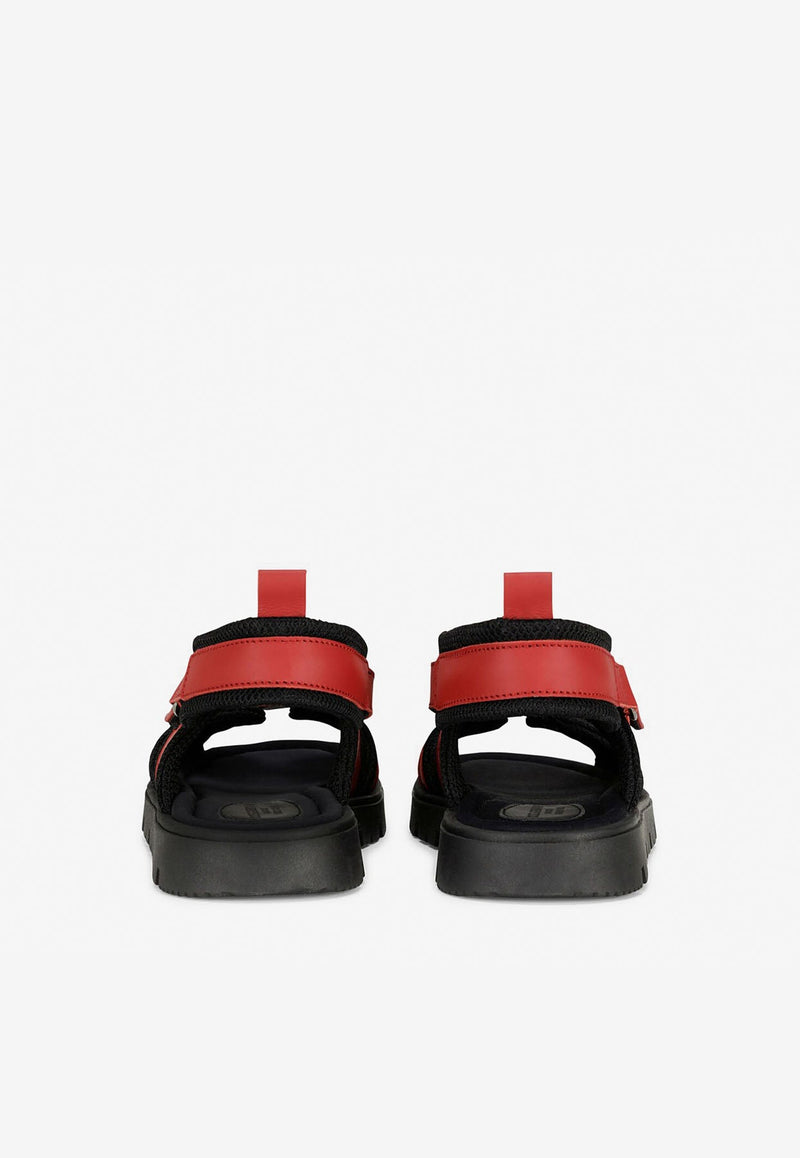 Boys DG Logo Sandals in Calf Leather and Mesh