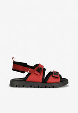 Boys DG Logo Sandals in Calf Leather and Mesh