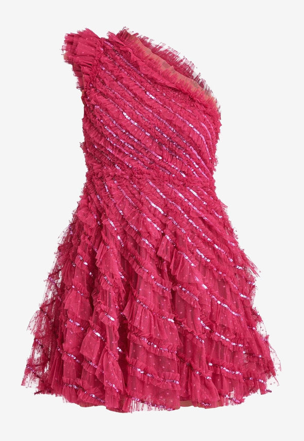 Spiral Sequin One-Shoulder Mini Dress