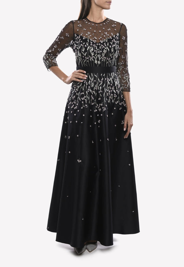 Glen Floral Embroidered Floor-Length A-line Gown
