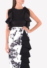 Abstract Print Ruffled Pencil Skirt