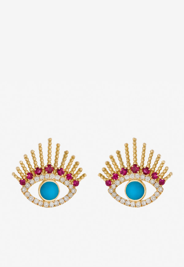 Written In The Stars Collection Evil Eye Diamond Ruby Earrings in 18-karat Yellow Gold