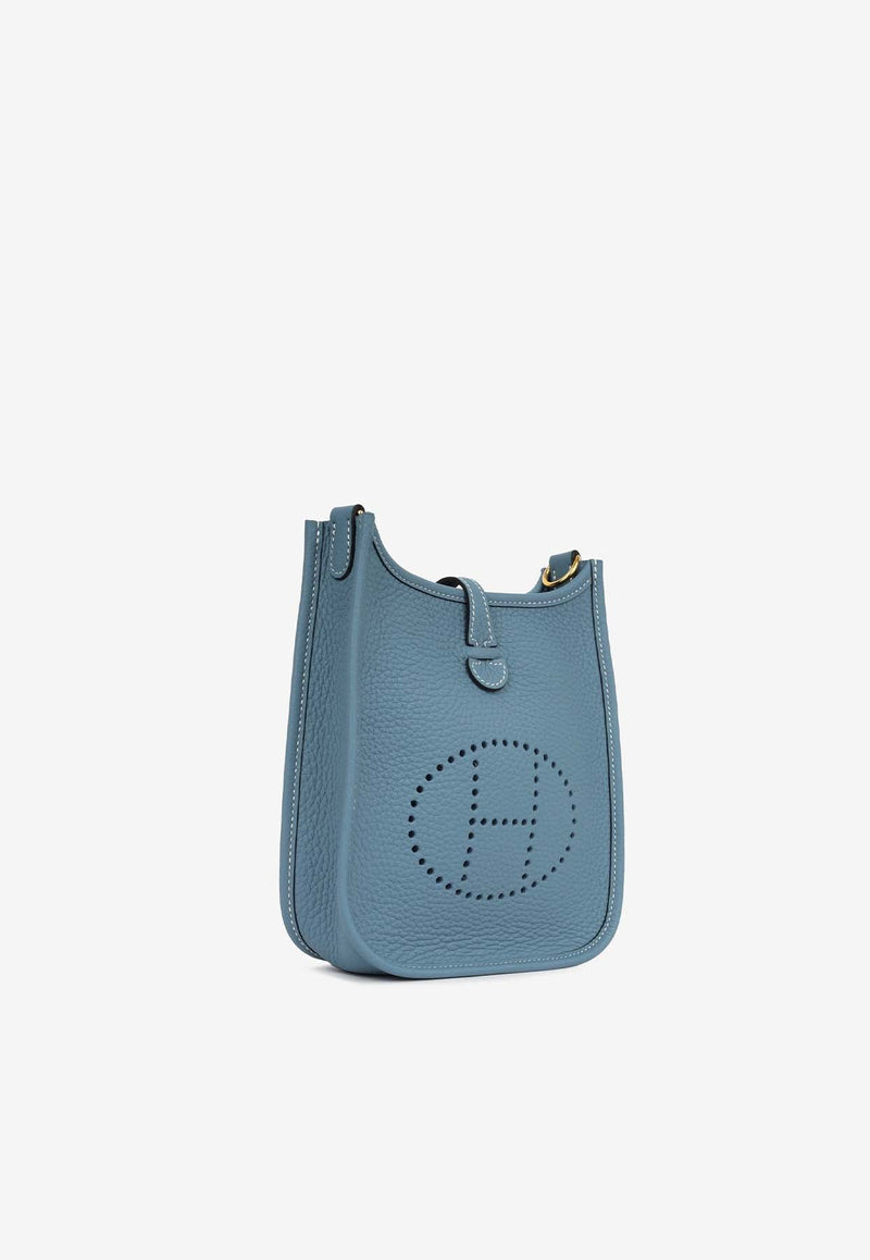 Mini Evelyne 16 in Bleu Jean Clemence Leather with Gold Hardware