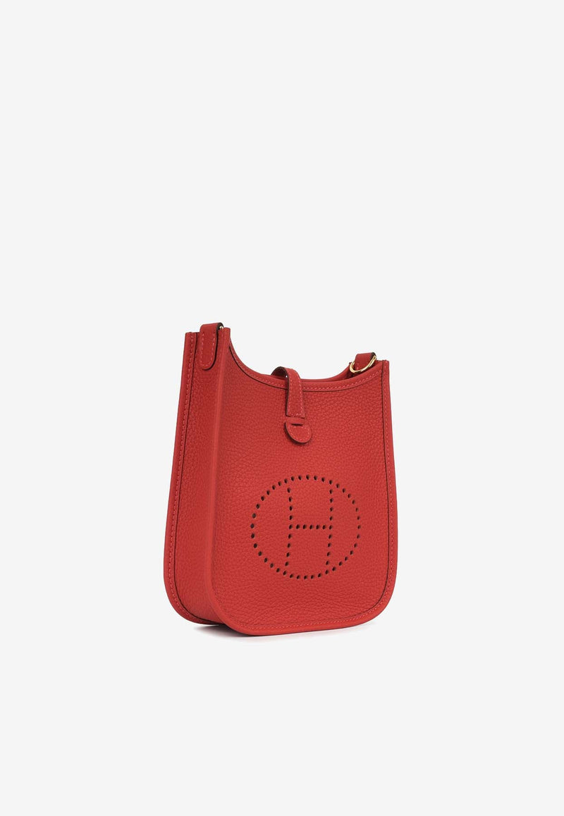 Mini Evelyne 16 in Vermillion Clemence Leather with Gold Hardware