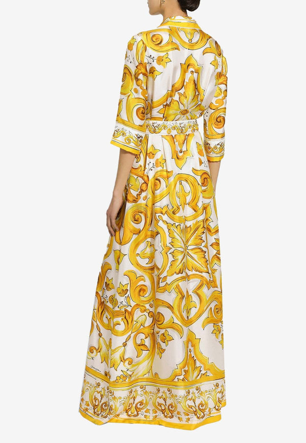 Majolica Print Maxi Shirt Dress in Silk