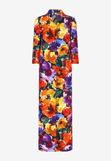 Abstract Flower Print Long Coat