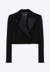 Wool Gabardine Cropped Tuxedo Jacket