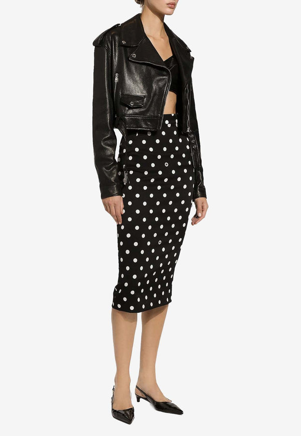 Polka Dot Print Midi Pencil Skirt