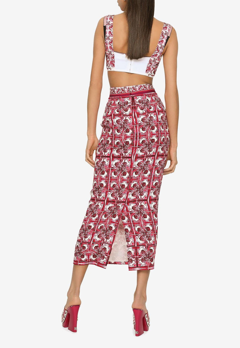 Majolica Print High-Waist Midi Skirt