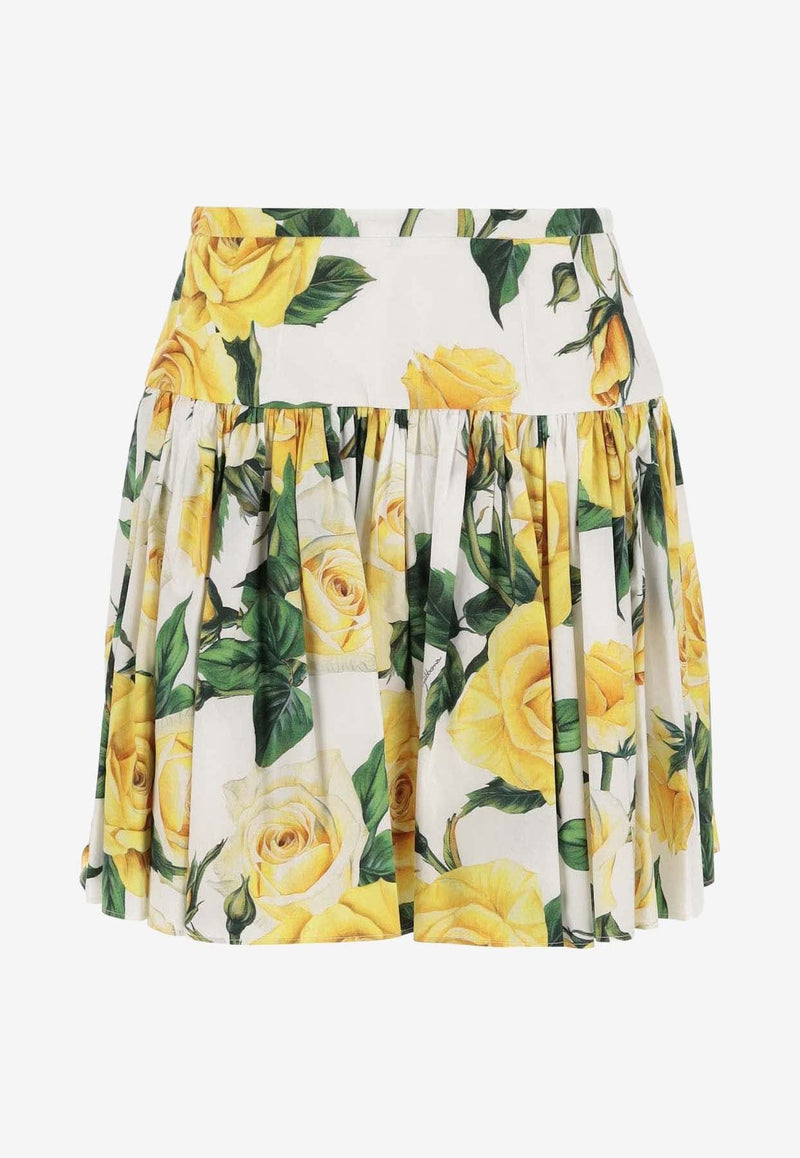 Rose Print Pleated Mini Skirt