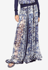 Majolica Print Maxi Chiffon Skirt