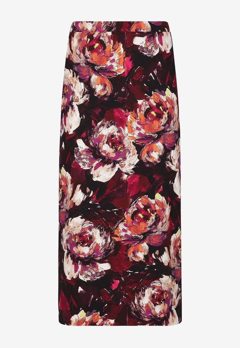 All-Over Floral-Patterned Midi Skirt