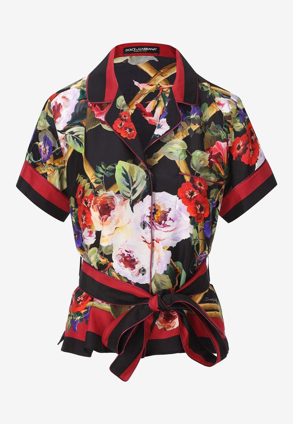 All-Over Floral-Patterned Silk Shirt