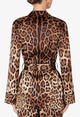 Leopard Print Satin Belted Shirt