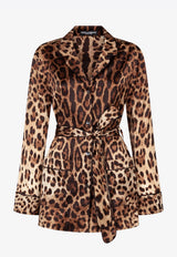 Leopard Print Satin Belted Shirt