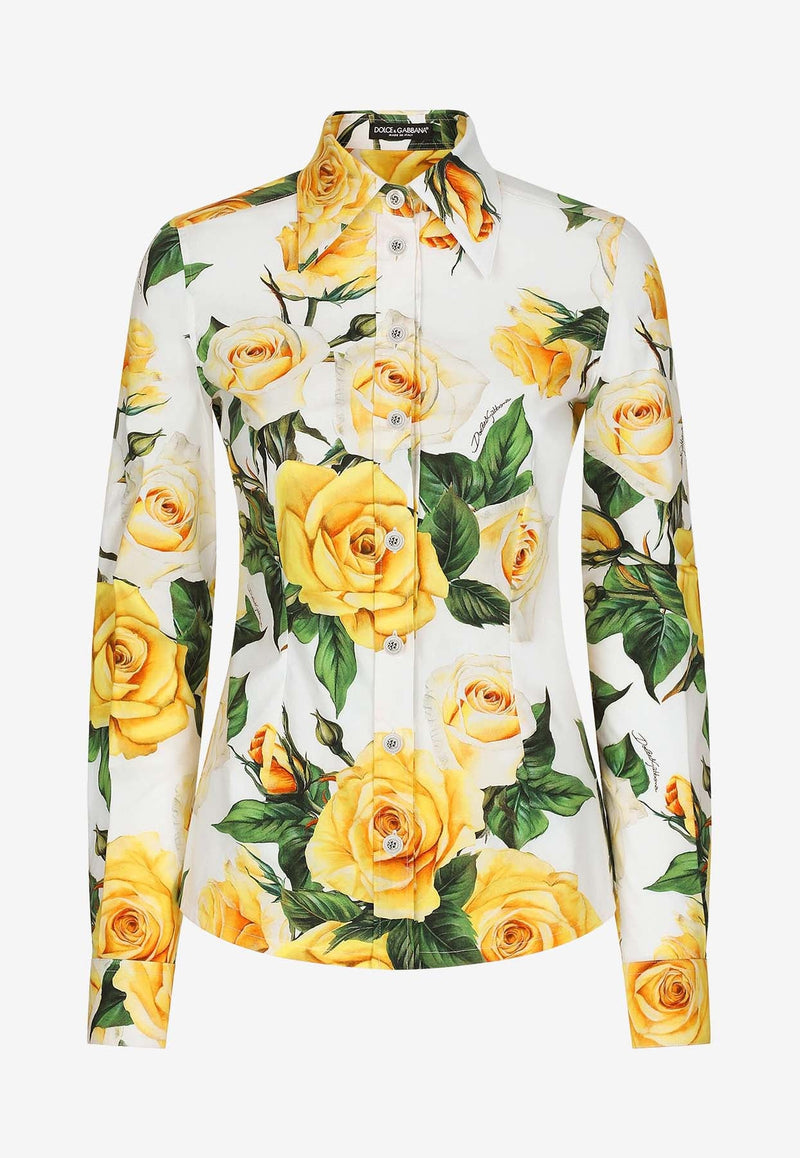 Long-Sleeved Rose-Print Shirt