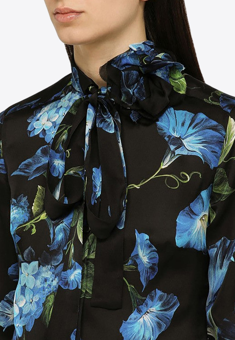 Bow-Tie Bluebell Silk Shirt