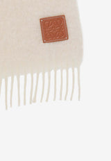 Logo Patch Fringed Mohair Scarf