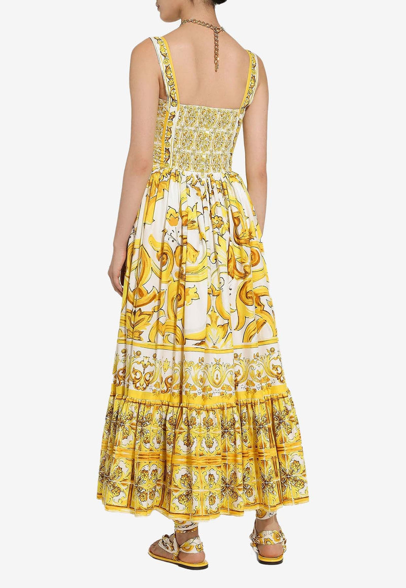 Majolica Print Midi Corset Dress