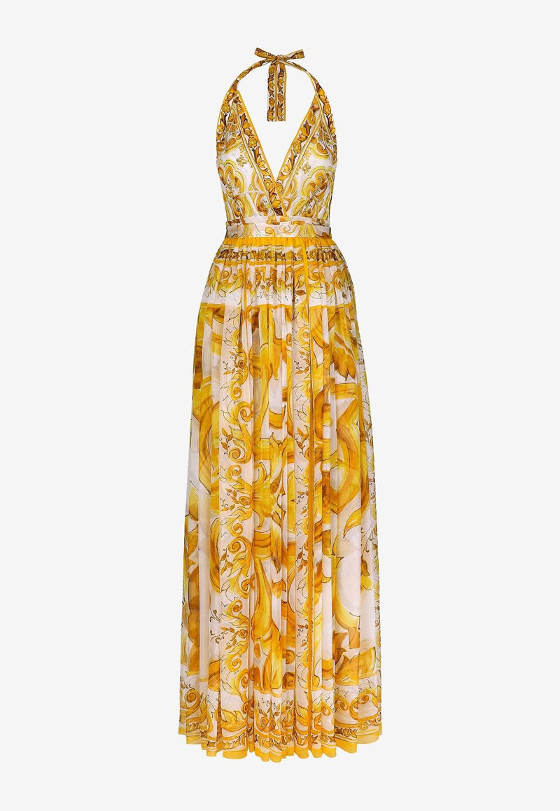 Majolica Print Silk Chiffon Maxi Dress