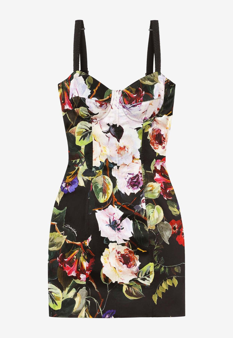 Rose Garden Print Mini Corset Dress