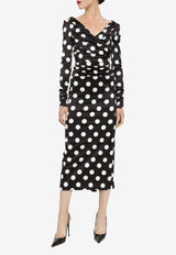 Polka-Dot Satin Midi Dress