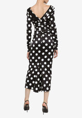 Polka-Dot Satin Midi Dress