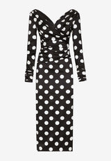 Polka-Dot Satin Midi Dress