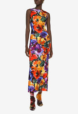 Sleeveless Abstract Flower-Print Midi Dress