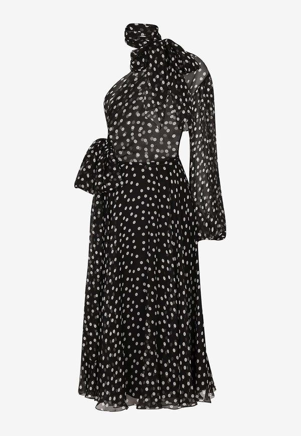 Polka-Dot One-Shoulder Chiffon Dress