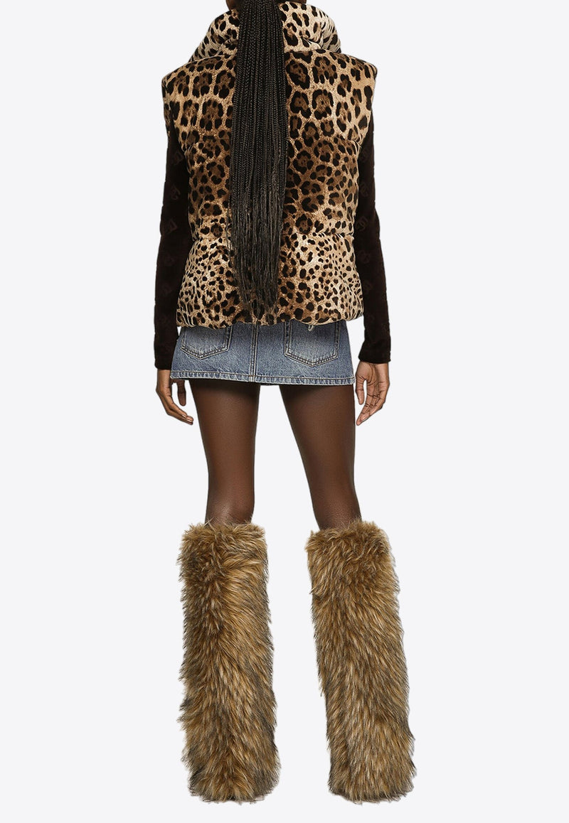 Leopard Print Vest with Logo Plate