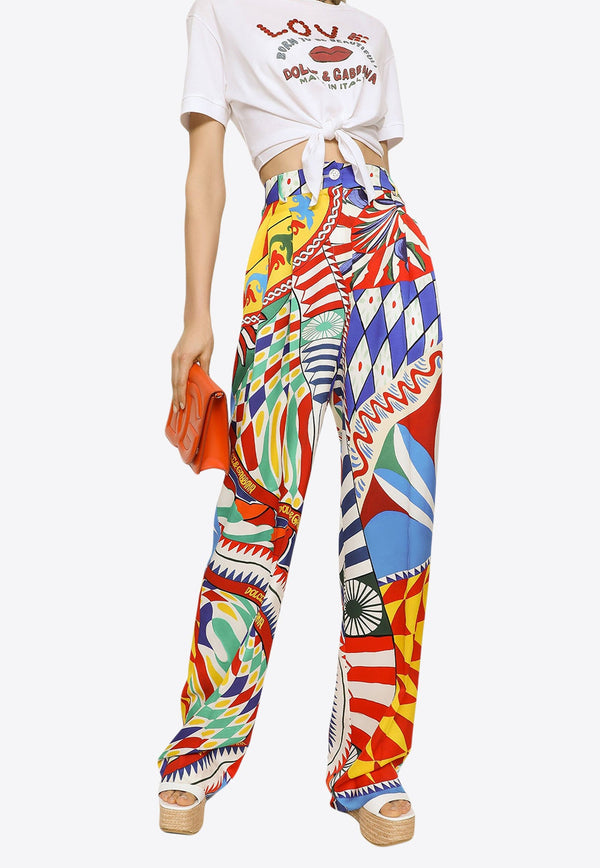 Carretto-Print Flared Pants