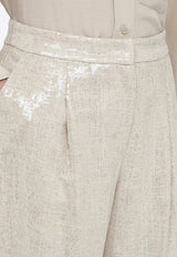 Sequin Embellished Wide-Leg Pants