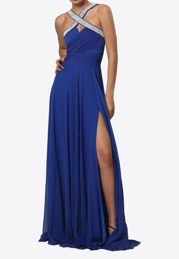 Cross Crystal Neck Chiffon Gown