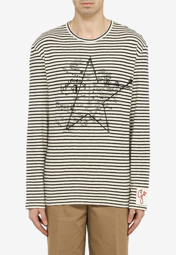 Embroidered Long-Sleeved Striped T-shirt