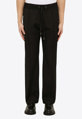 Drawstring Wool-Blend Straight-Leg Pants