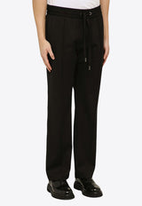 Drawstring Wool-Blend Straight-Leg Pants