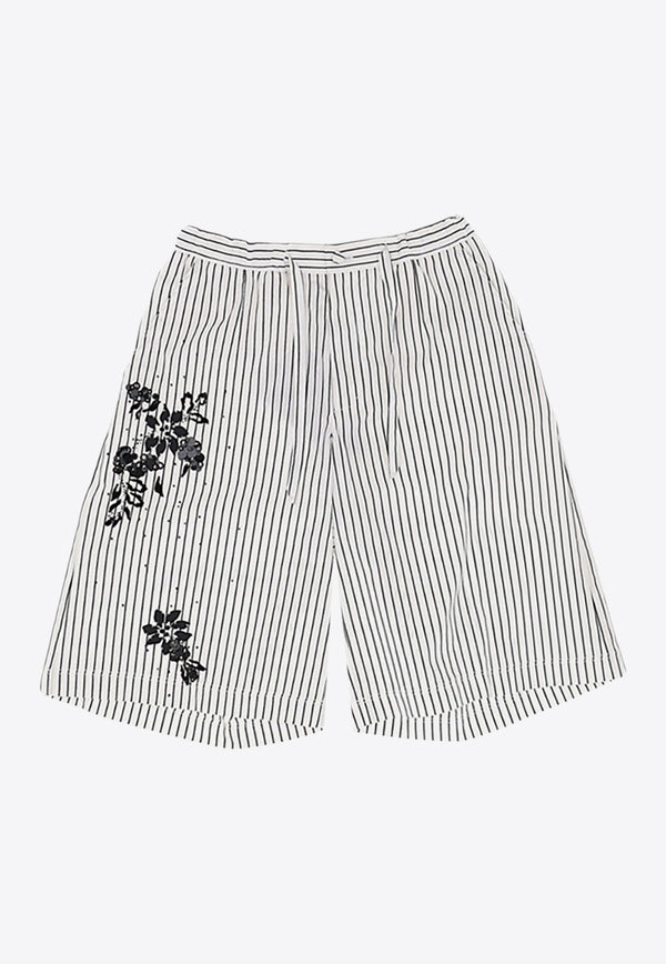Embroidered Striped Poplin Shorts