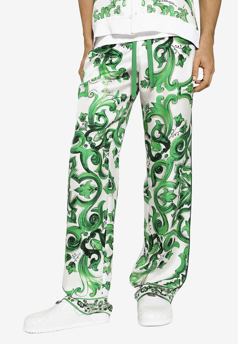 Majolica Print Silk Pants