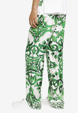 Majolica Print Silk Pants