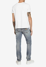 Logo Plaque Distressed Slim Jeans