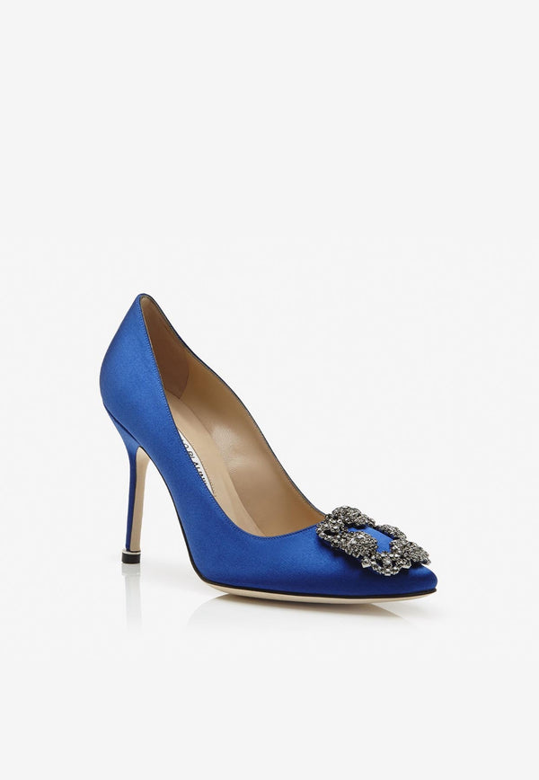 Hangisi 105 Crystal Buckle Pumps in Satin